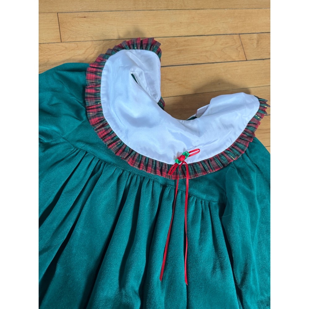 Bryan & Co Vintage Girls Green Holiday Dress Plaid Trim Christmas Size 6X - Picture 4 of 7